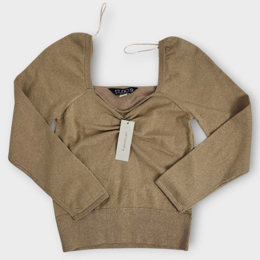 Francesca's Studio 19 Cropped Top Women's S Gold Square Neck Baby Doll NWT